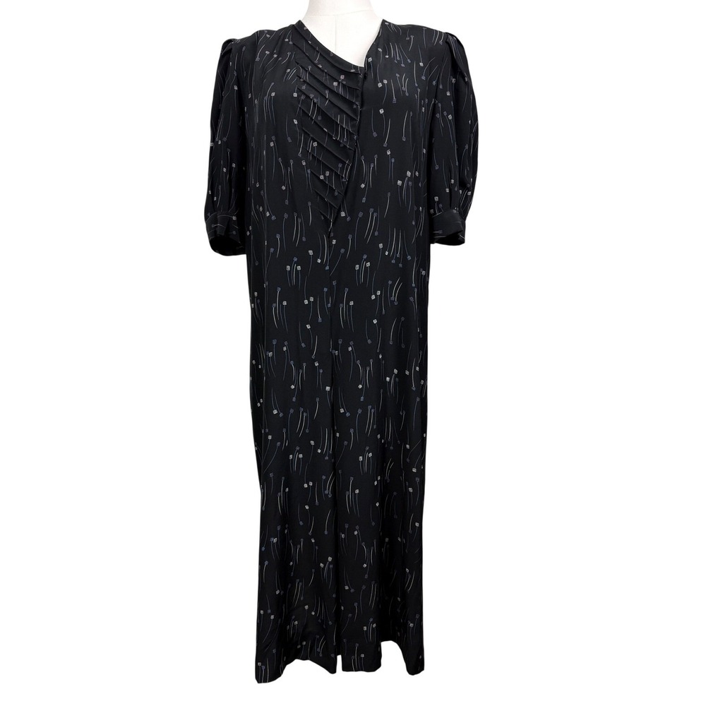 Rare Vintage Carlton Italy 100% Silk Black Midi Dress Made Italy Sheer Size 44